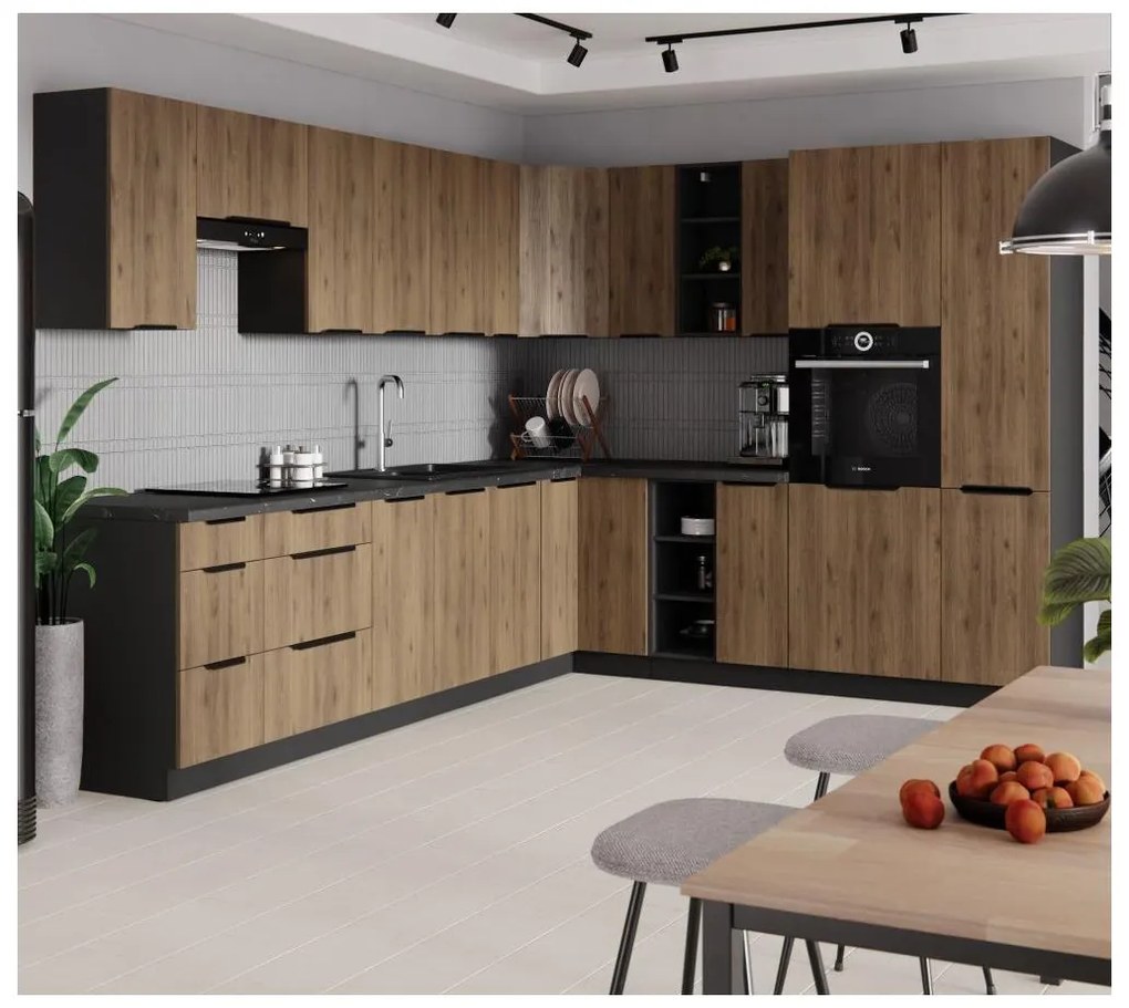 Dulap inferior de bucătărie Monzesa 40 D 3S BB (nuc okapi + negru) . 1096940