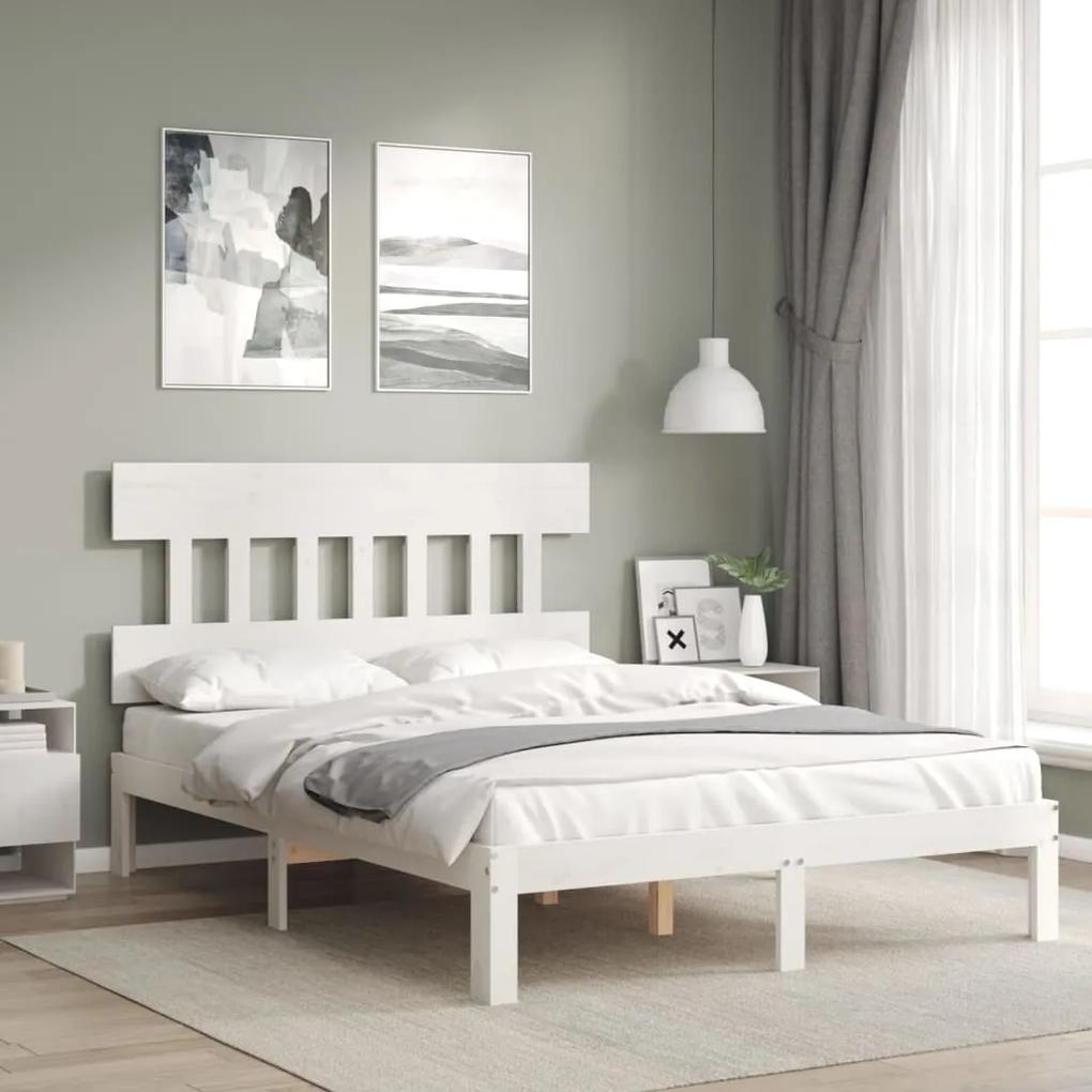 3193592 vidaXL Cadru de pat cu tăblie, alb, 120x200 cm, lemn masiv