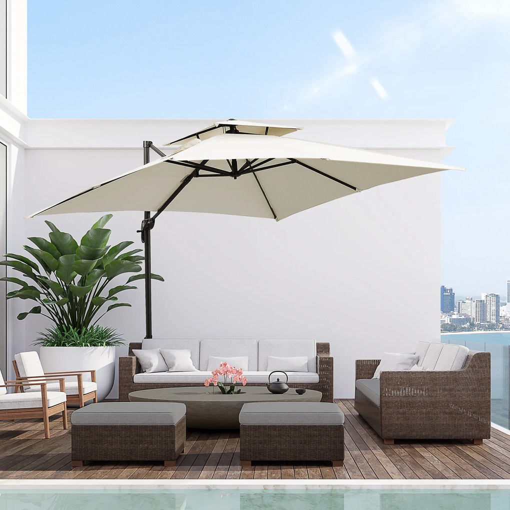 Outsunny Umbrelă de Grădină 2.7x2.7 m Reglabilă cu Bază și Husă Bej | Aosom Romania
