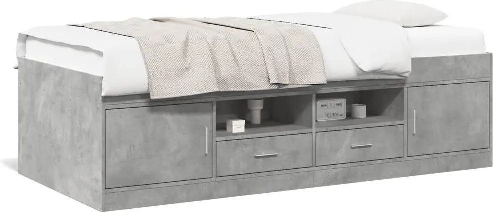 vidaXL Pat de zi cu sertare fără saltea, gri beton, 90x190 cm
