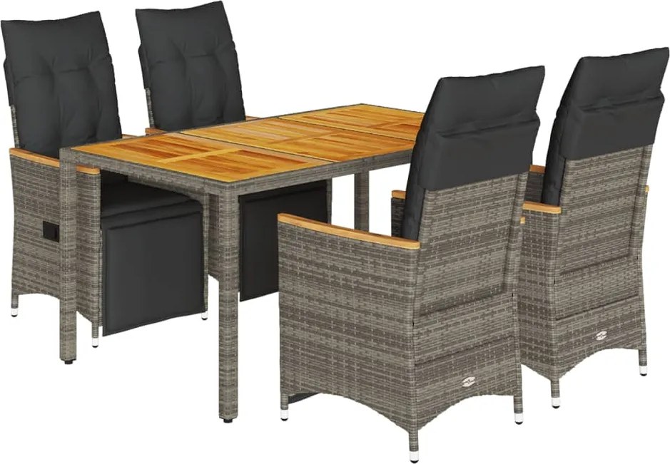 vidaXL Set bistro de grădină cu perne, 5 piese, gri, poliratan