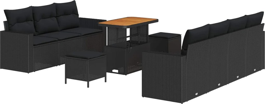 vidaXL Set de canapele pentru grădină cu pernă Manual 10 pcs Negru