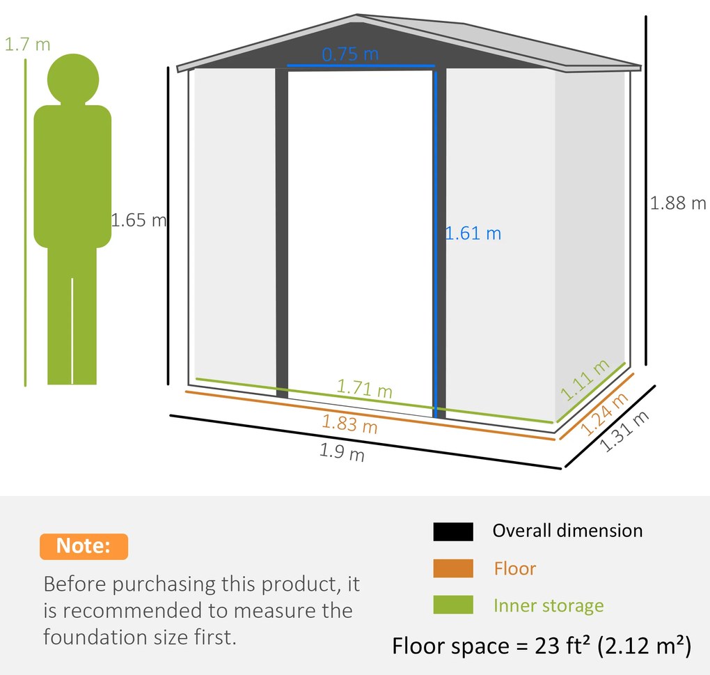 Şopron metalic de depozitare pentru grădină Outsunny 6.2 x 4.3ft | Aosom Romania