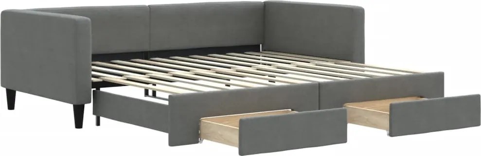 vidaXL Pat de zi cu extensie și sertare, gri închis, 100x200 cm textil