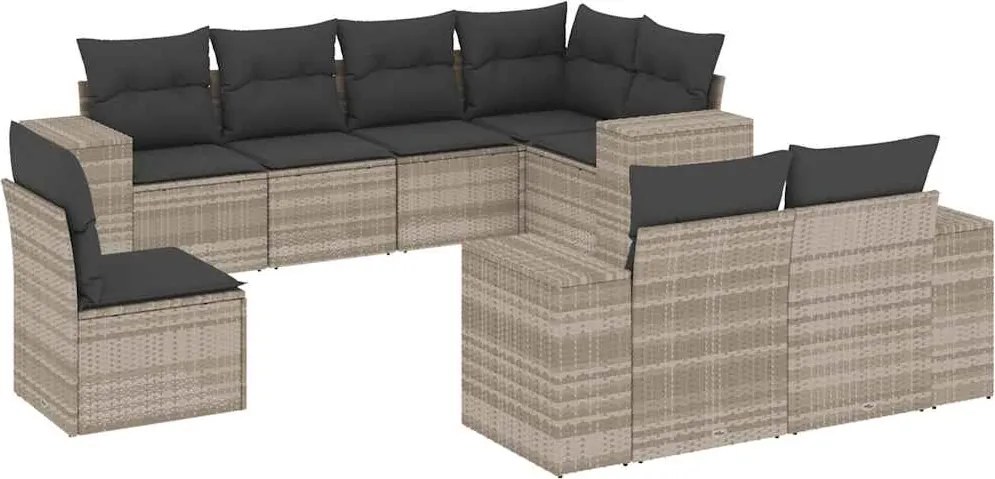 vidaXL Set mobilier de grădină cu perne, 8 piese gri deschis poliratan