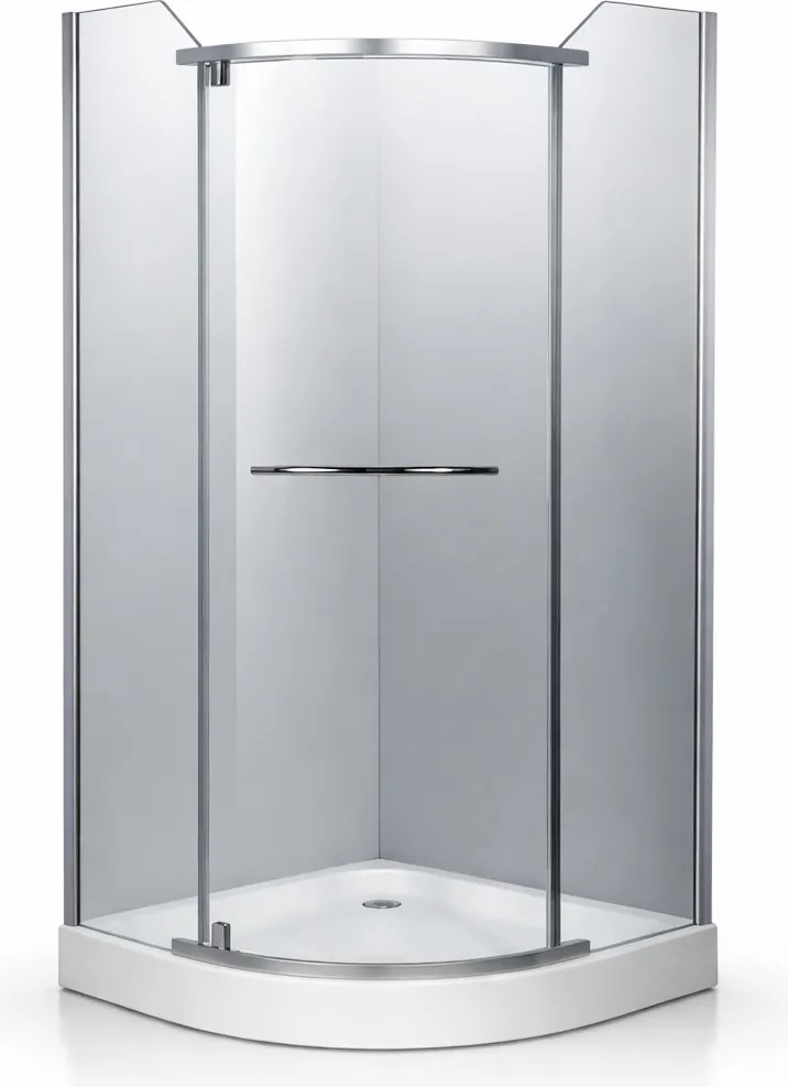 Cabina dus semi-rotunda 90x90, balama, prinderi si manere inox, sticla securizata 6mm. Cadita este inclusa in pret!