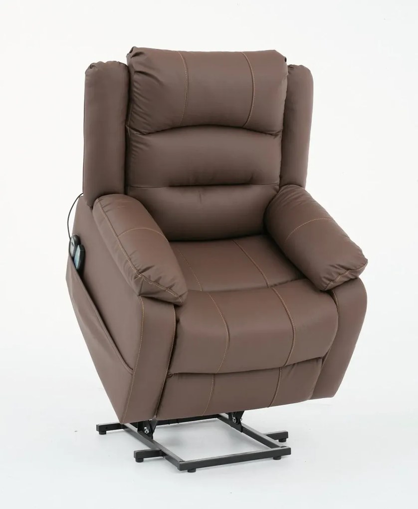Fotoliu Electric Power Lift&Recliner, ridicare și rabatare, masaj și incalzire, buzunar lateral, telecomenzi, PU, Maro