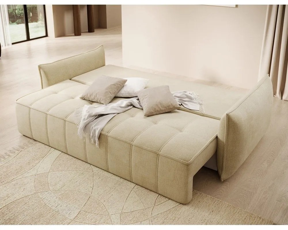 Canapea bej extensibilă/cu spațiu de depozitare cu tapițerie din catifea 242 cm Weltton – ELTAP