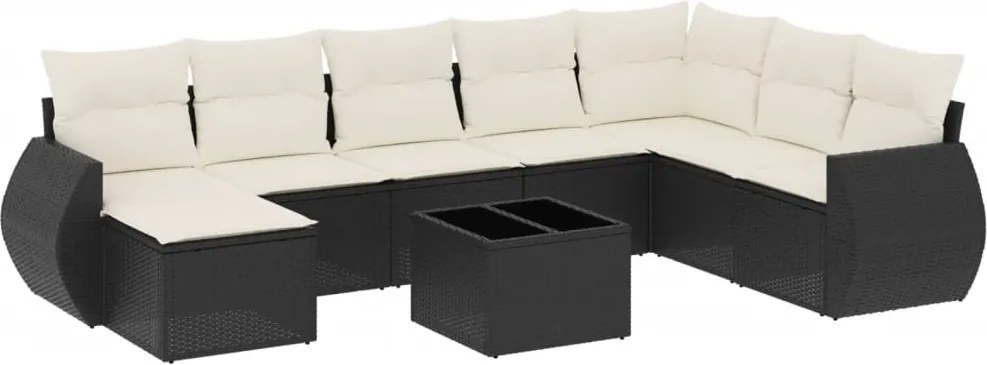 vidaXL Set mobilier de grădină cu perne, 9 piese, negru, poliratan