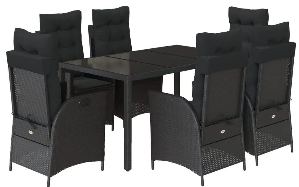 3213071 vidaXL Set mobilier de grădină cu perne, 7 piese, negru, poliratan