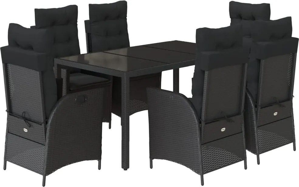 vidaXL Set mobilier de grădină cu perne, 7 piese, negru, poliratan
