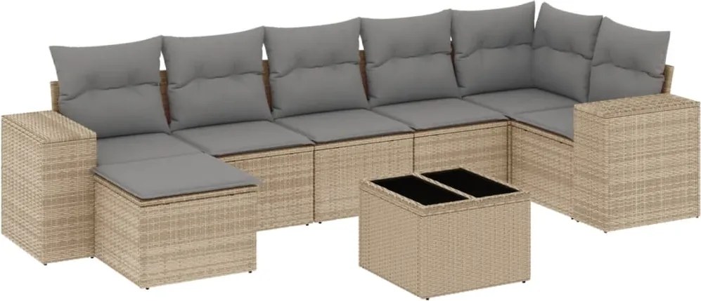 vidaXL Set canapele de grădină, 8 piese, cu perne, bej, poliratan