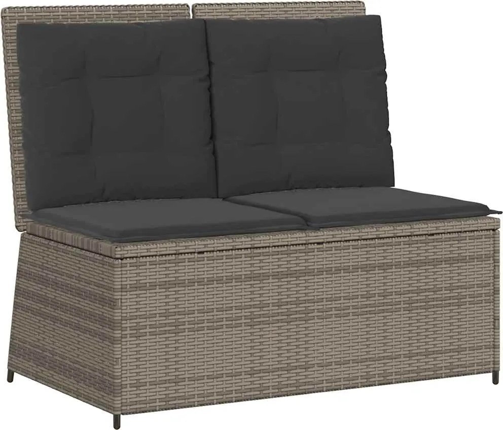 vidaXL Bancă de grădină rabatabilă cu perne, gri, poliratan