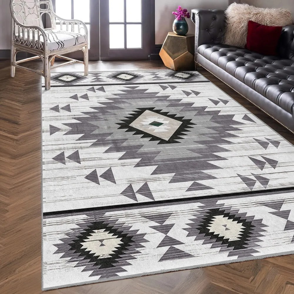 Covor tip traversă gri deschis lavabil 80x200 cm Ethnic Geo – Mila Home