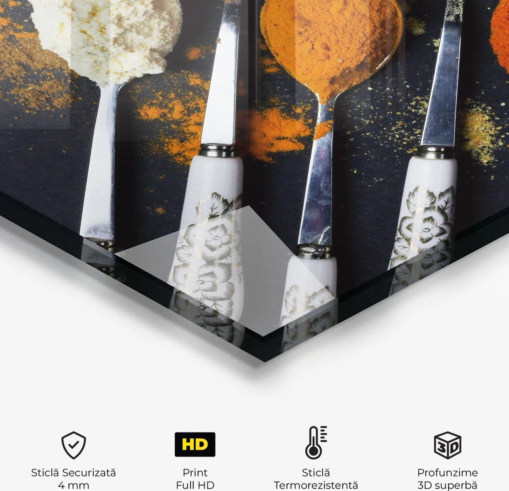Panou Sticla Bucatarie, 100x100cm, Protectie aragaz, Antistropi, Termorezistent, Alimente, Condimente, Spoons With Spices