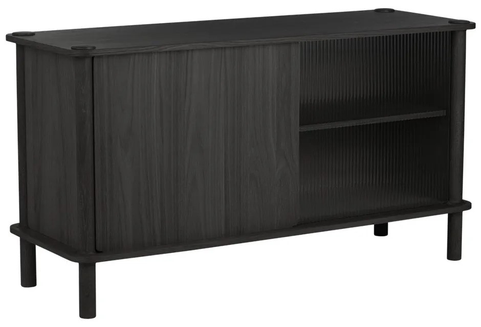 Vitrină neagră din lemn de stejar cu ușă glisantă 135x73,5x48 cm Italic – UMAGE