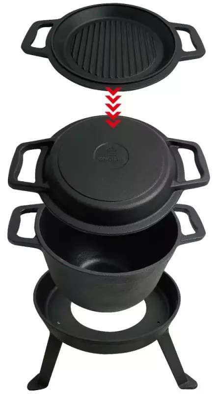 Vas de gatit din fonta 3 in 1 Kinghoff KH 1733, Vanatoresc, 8 L, Emailat, Negru