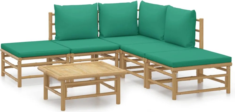 vidaXL Set mobilier de grădină cu perne verzi, 6 piese, bambus