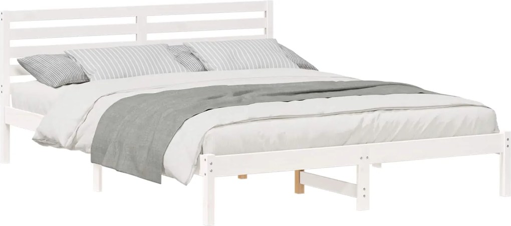 vidaXL Cadru de pat cu headboard Alb 160 x 220 cm Lemn de pin masiv