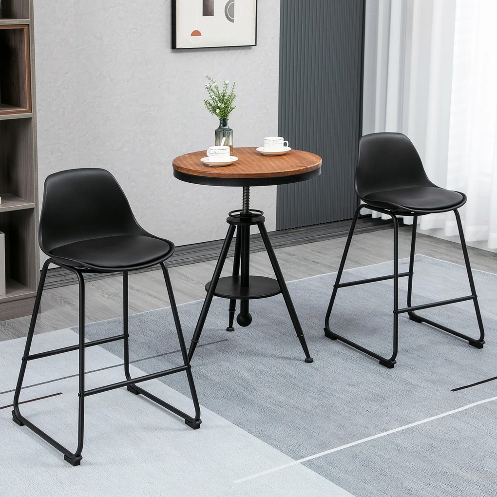 Scaune de bar, set din 2 piese cu scaun tapitat cu Protectie anti-alunecare, PU si otel, 43x43x97,5cm, negru HOMCOM | Aosom RO