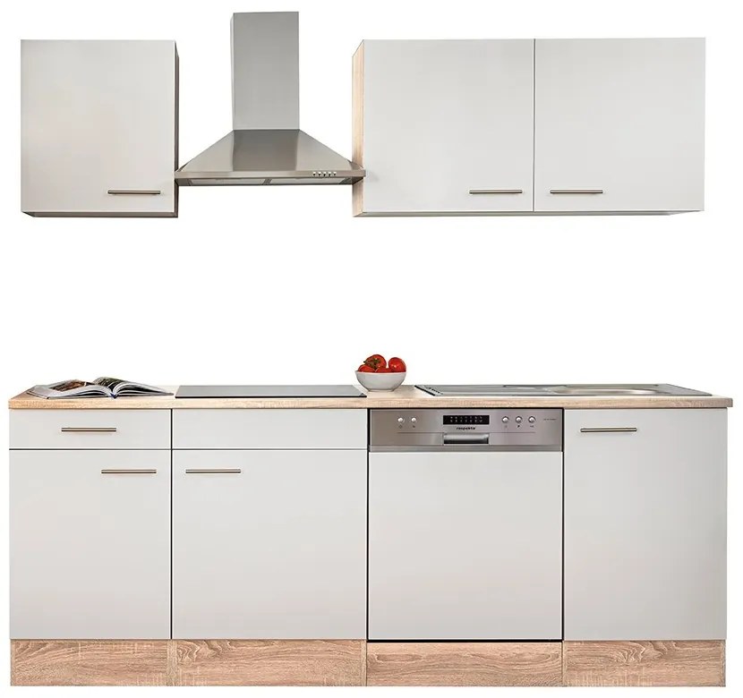 Mobilă de bucătărie Yorki 220, corp din stejar Sonoma, cu față alb satinat