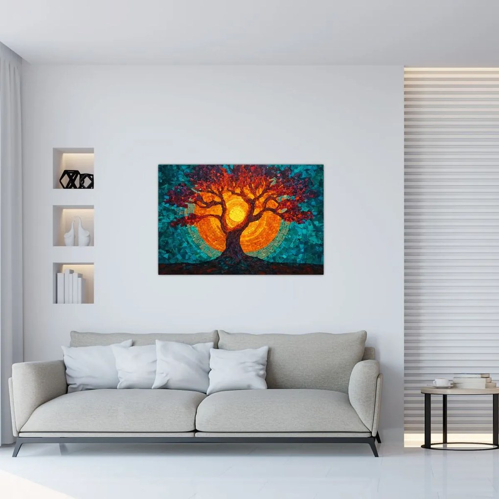 Tablou - Arborele vieții și soarele în mozaic (90x60 cm)