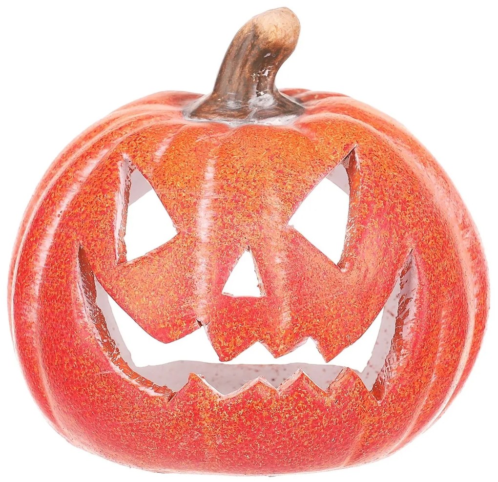 Suport lumânare dovleac cu față, mic, portocaliu,ceramică, diam. 10 cm, diam. 10 cm