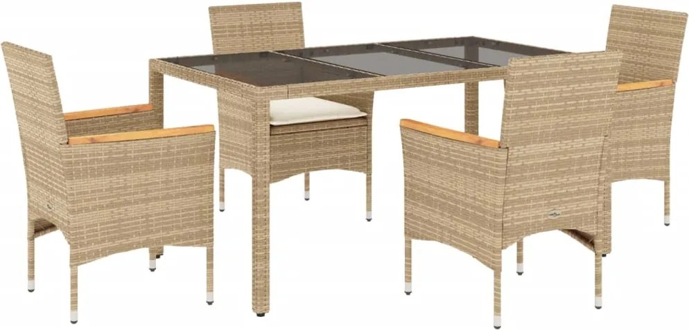 vidaXL Set mobilier de grădină cu perne 5 piese bej poliratan & sticlă