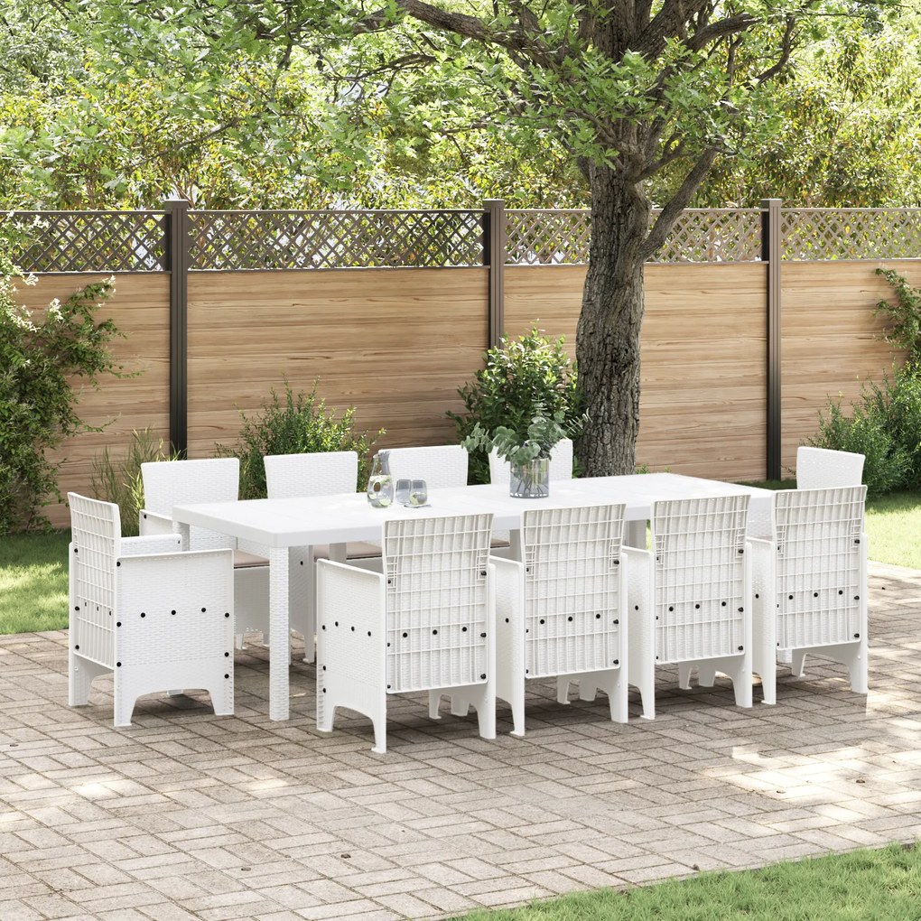 vidaXL Set de dining pentru grădină 11 pcs Alb 250 x 100 x 73 cm
