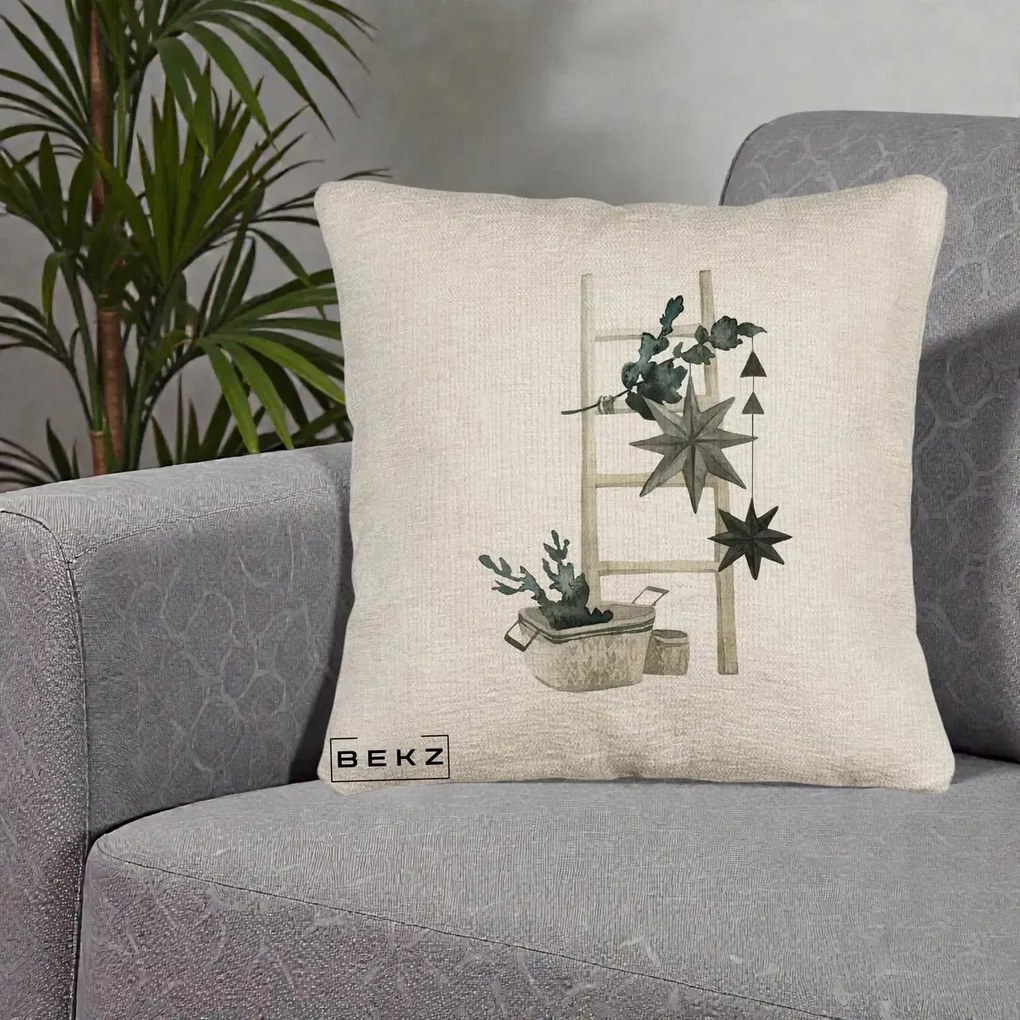 Perna Decorativa Scara Scandinavica cu Stele, 40x40 cm, Bej Canapea, Husa Detasabila, Perna Inclusa, BEKZ®