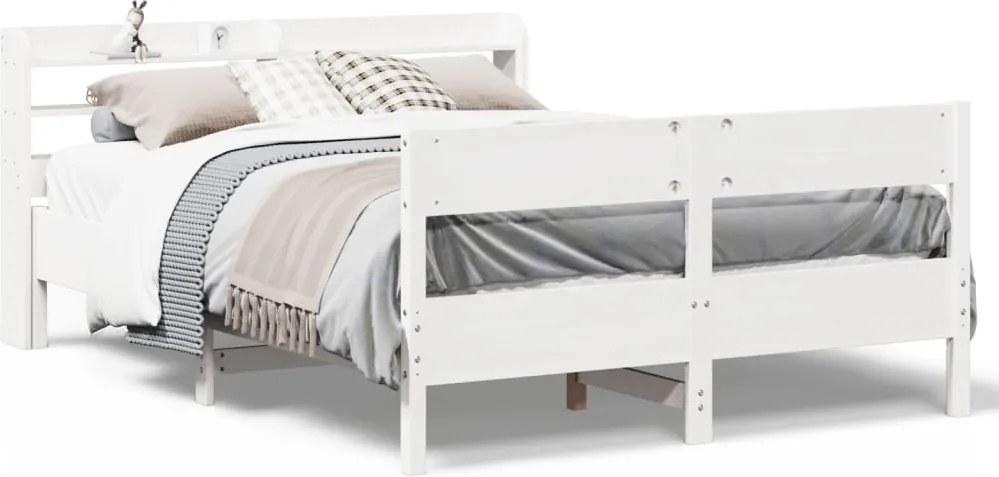 vidaXL Cadru de pat fără saltea, alb, 150x200 cm, lemn masiv pin