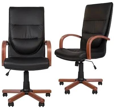 Set 2 scaune directoriale EXONIA EXTRA, brate din lemn, piele naturala, negru