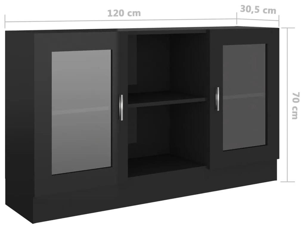 Dulap cu vitrina, negru extralucios, 120 x 30,5 x 70 cm, PAL 1, negru foarte lucios, PAL si sticla
