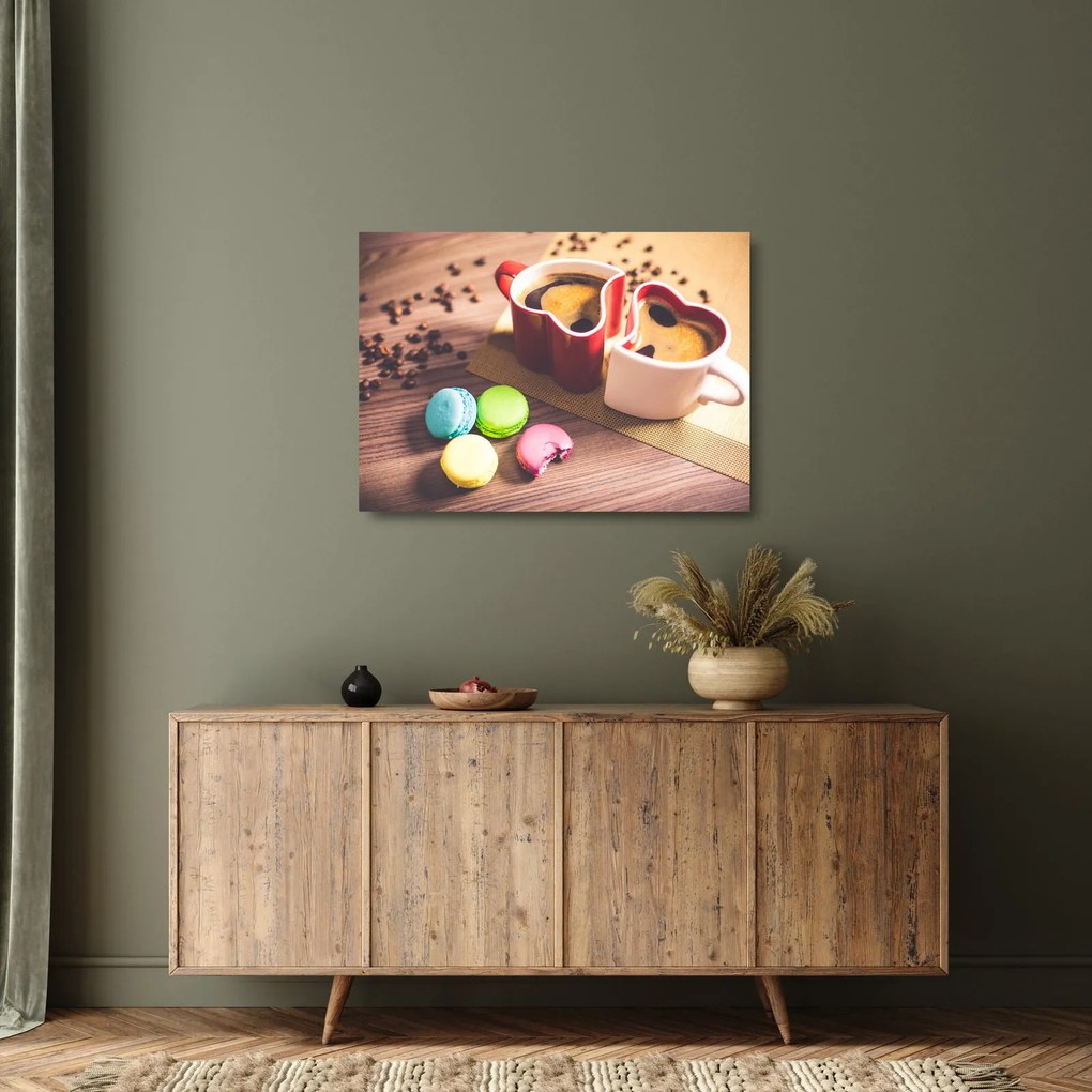 Tablou pe sticlă cu cafea și macarooni (70x50 cm)
