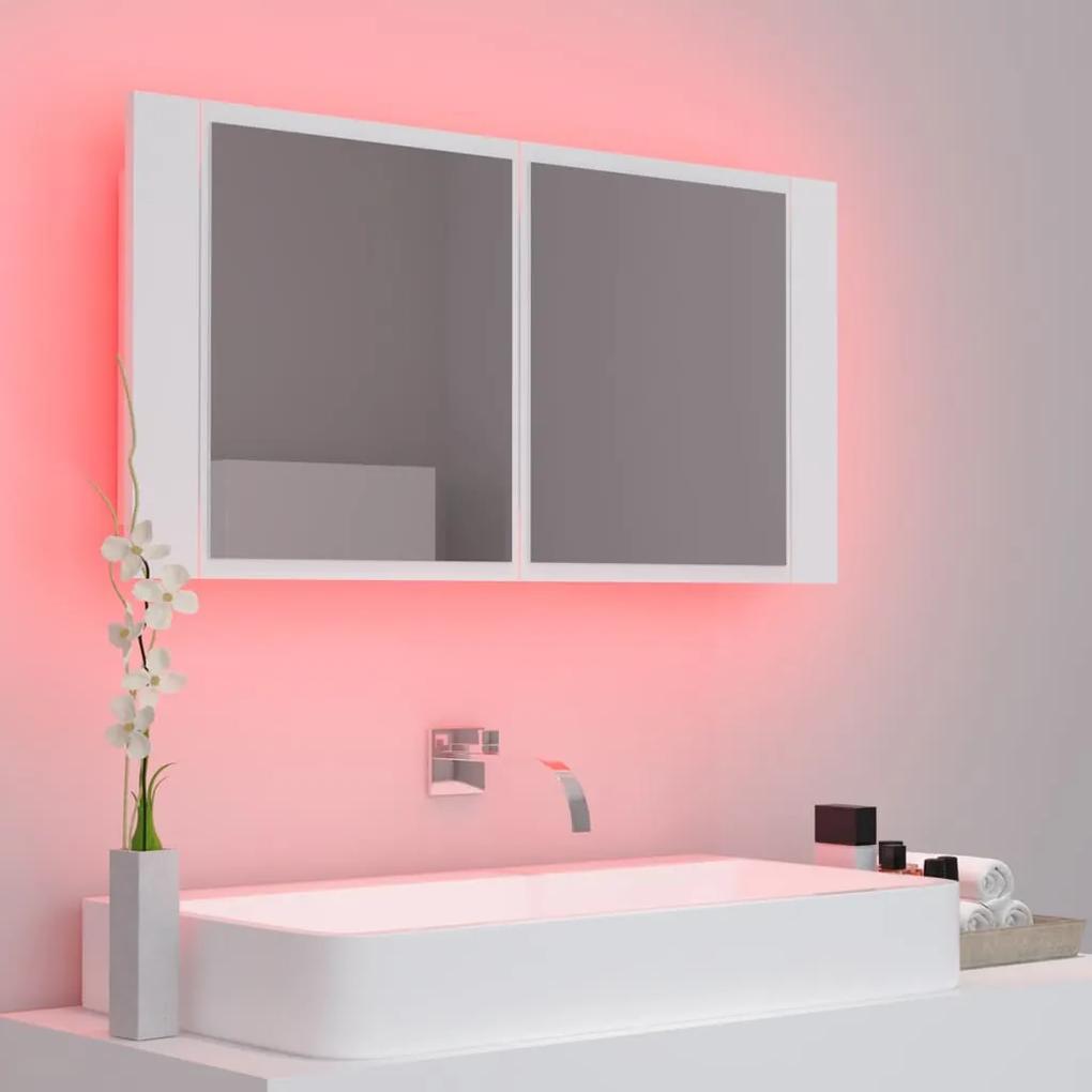 Dulap de baie cu oglinda si LED, alb, 90x12x45 cm Alb