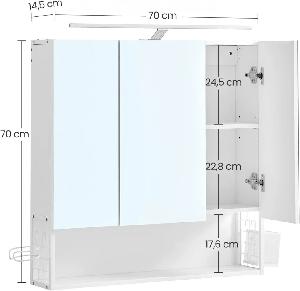 Dulap de depozitare pentru lavoar, Vasagle, Alb, 70x16x70 cm