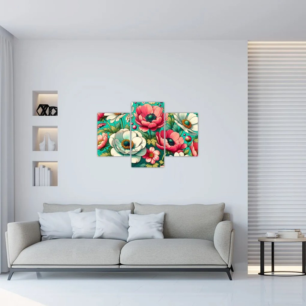 Tablou - Flori pe fundal albastru (90x60 cm)