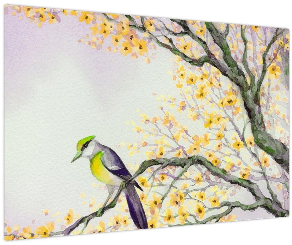 Tablou - Pasăre în copac,acuarelă (90x60 cm)