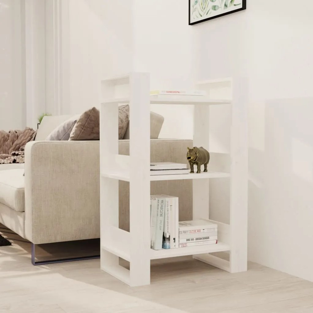 vidaXL Bibliotecă/Separator cameră, alb,60x35x91 cm, lemn masiv pin