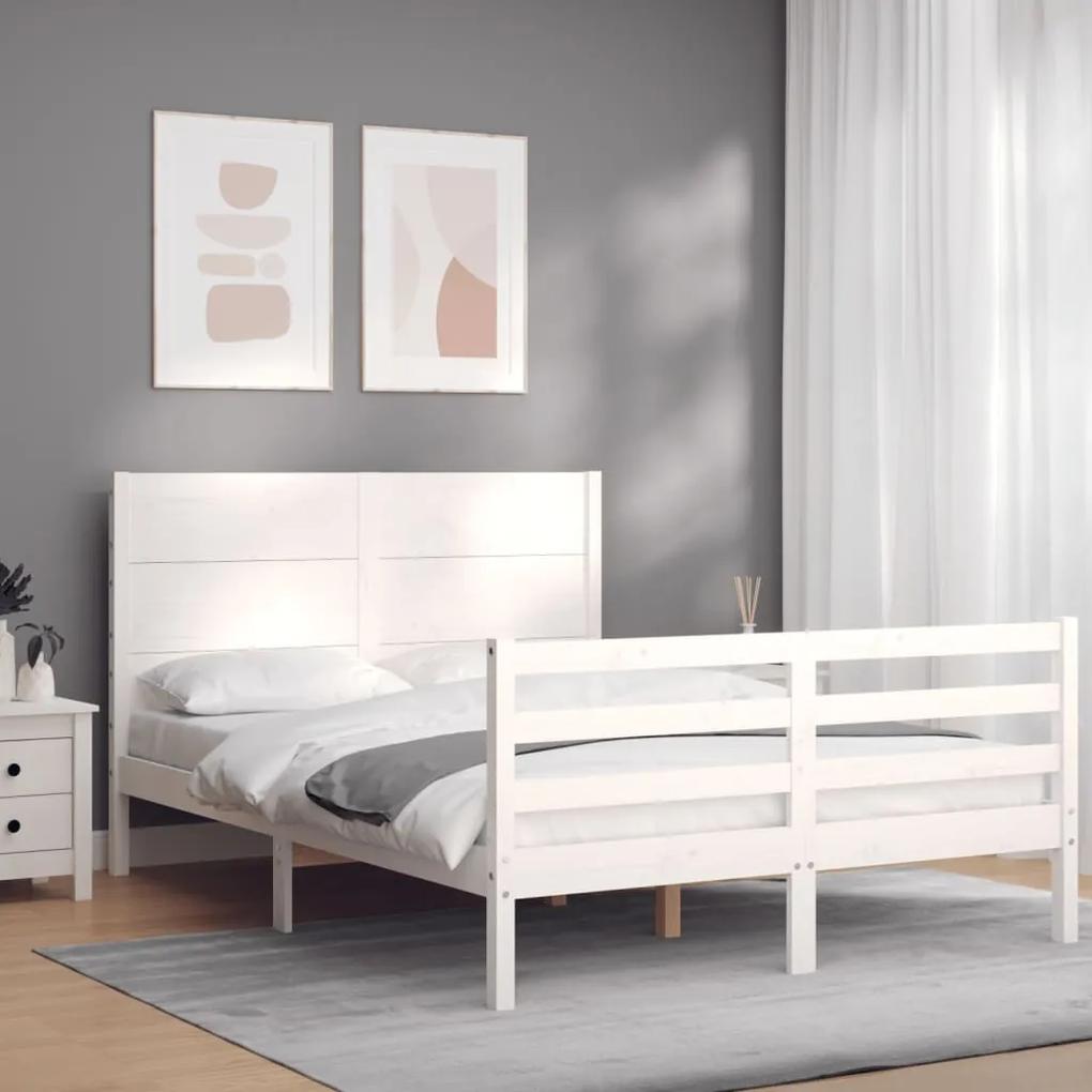 3194632 vidaXL Cadru de pat cu tăblie, alb, 120x200 cm, lemn masiv
