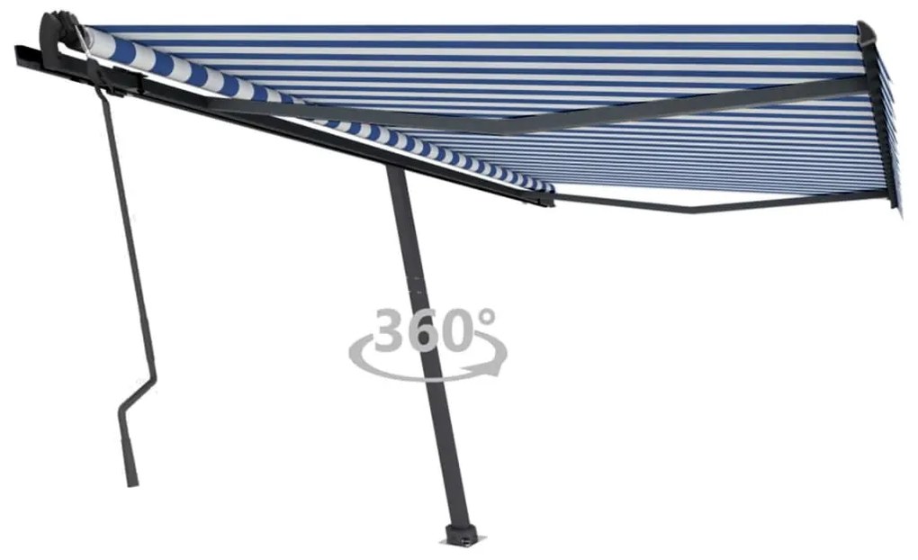 vidaXL Copertină autonomă retractabilă manual albastru/alb 450x350 cm