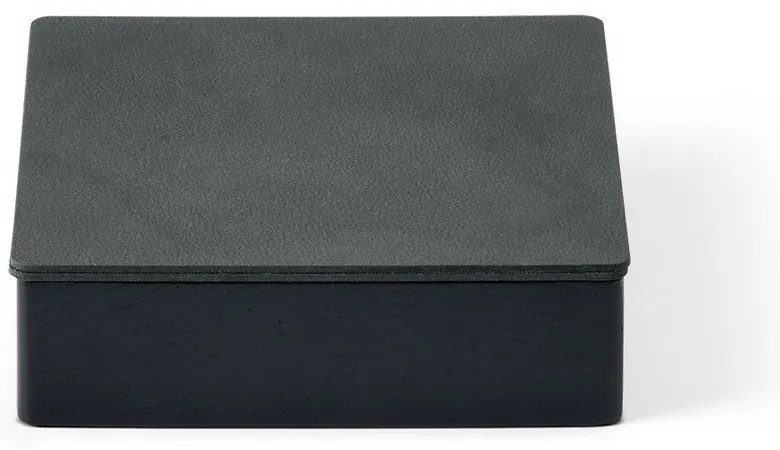 Cutie de depozitare neagră-gri antracit din lemn și din piele ecologică cu capac, decorativă 11x11x3,5 cm Square Nupo – LIND DNA