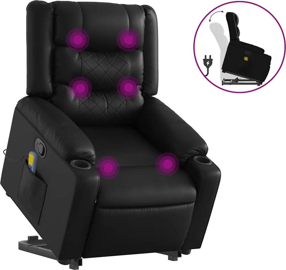 vidaXL Fotoliu de masaj rabatabil cu ridicare negru piele ecologică