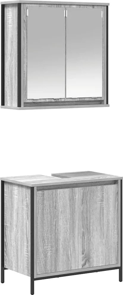 vidaXL Set mobilier de baie, 2 piese, gri sonoma, lemn prelucrat