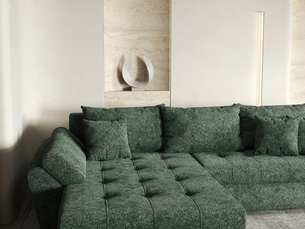 Colțar extensibil dumonde cu ladă de depozitare si sezut confortabil din spuma high-density, Loana Euphoria Green 270x185 cm