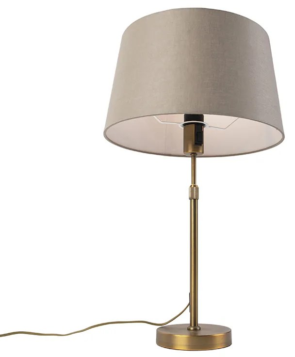 Lampă de masă din bronz cu abajur din in taupe 35 cm - Parte