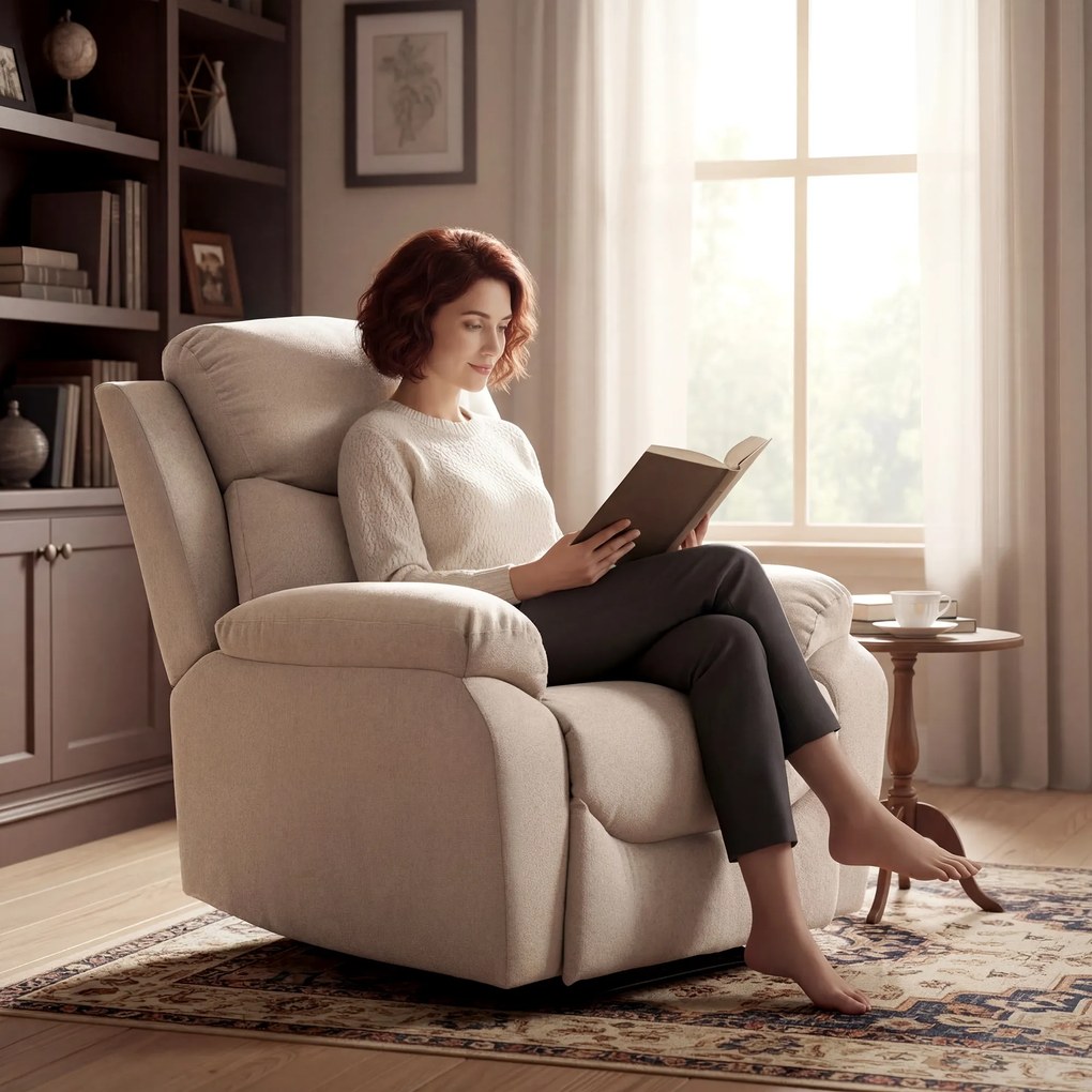 HOMCOM Fotoliu Rabatabil Manual cu Pernă Groasă, Suport pentru Picioare, 85x93x105cm, Bej | Aosom Romania