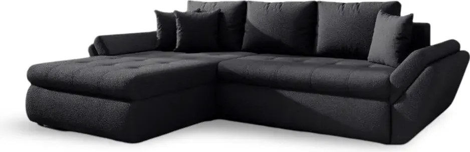 Colțar extensibil dumonde cu ladă de depozitare si sezut confortabil din spuma high-density, Loana Euphoria Black 270x185 cm