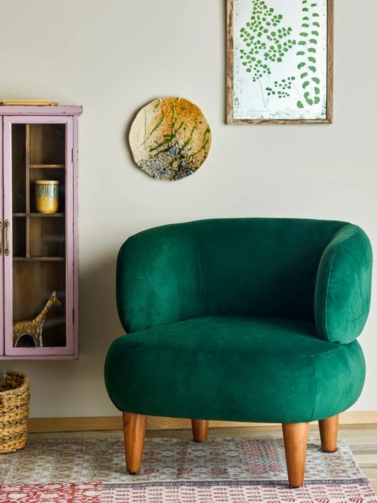 Scaun dining, verde, din stofa, Ruperta