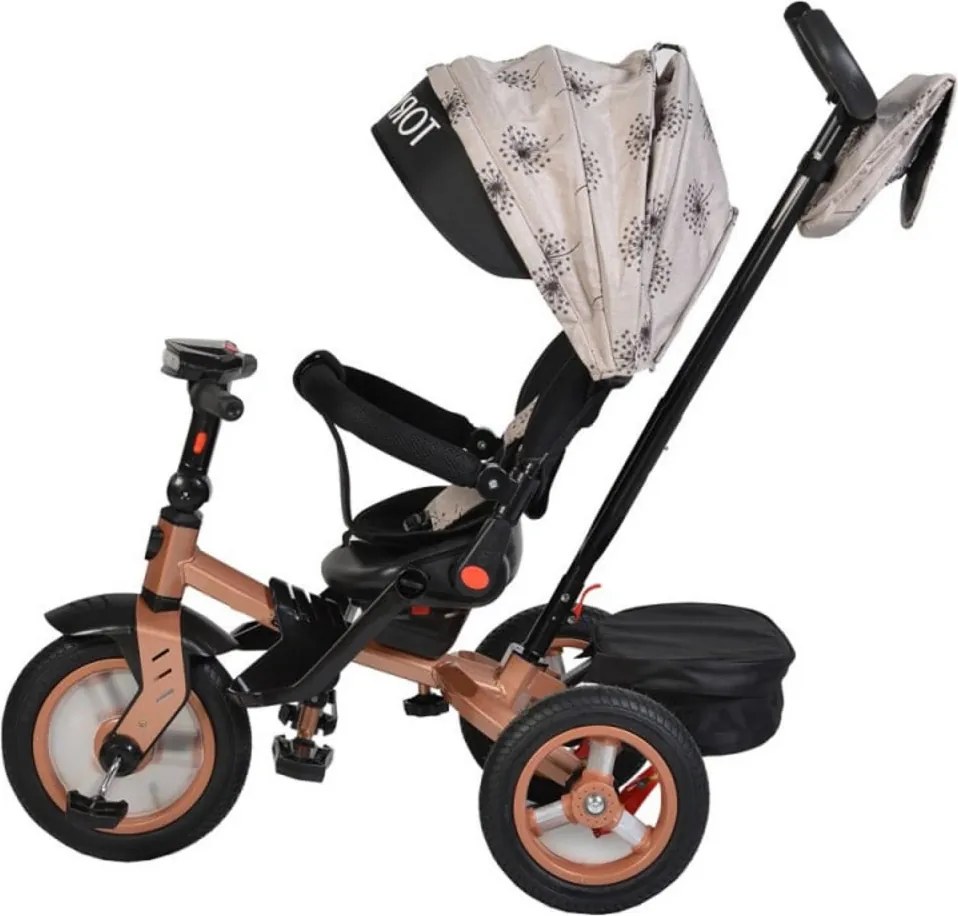 Tricicleta cu copertina Novokids™ Tornado , Cu melodii si lumini, Roti gomflabile din cauciuc, Pozitie somn, Scaun reversibil cu invartire 360 grade